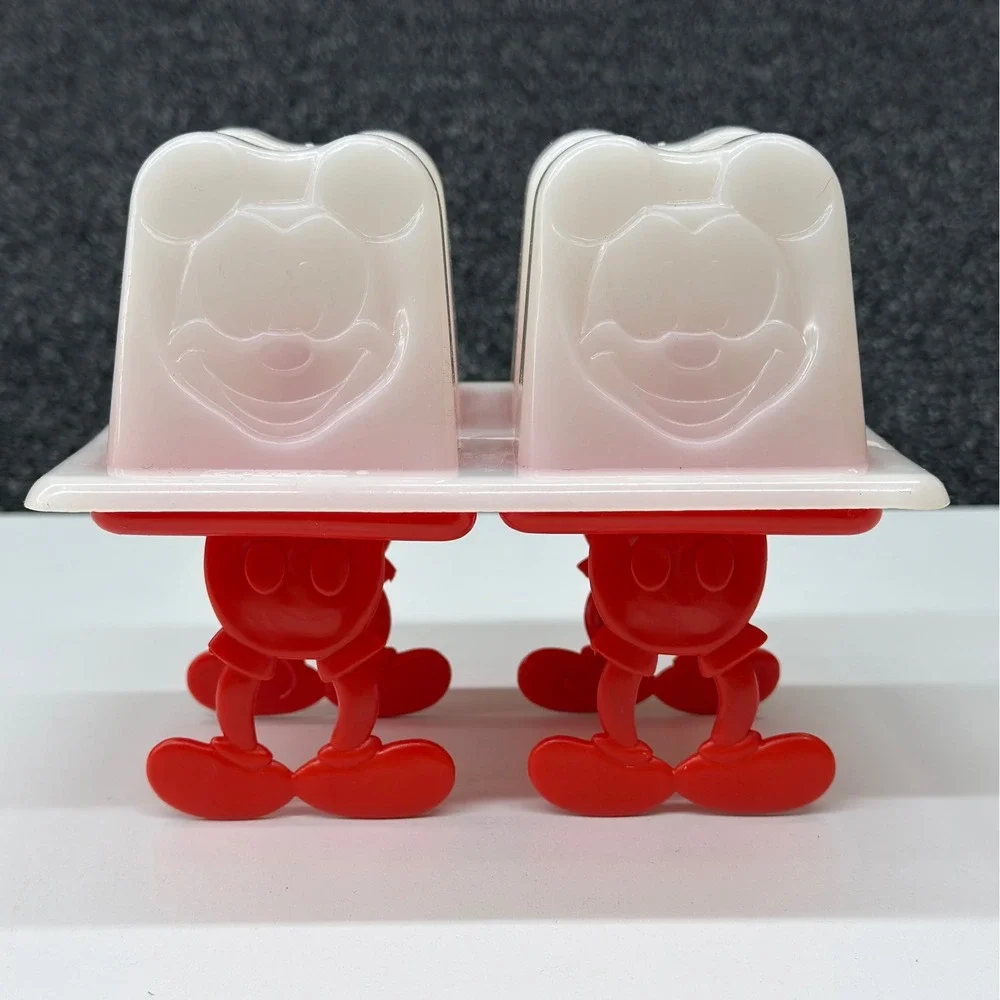 Vintage Disney Mickey Mouse Popsicle Mold‎ Set Red White 4 Slot Ice Pop Maker